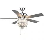 Tangkula 52" Ceiling Fan with Lights, Classical Design Crystal Ceiling Fan with Pull Chain Control, Elegant Modern Ceiling Fans with Chandeliers 5 Iron Reversible Blades, Metal Cover, Mute Motor (Silver)