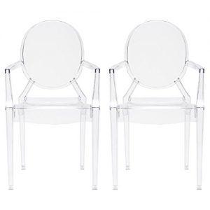 Poly and Bark Burton Arm Plastic Dining and Patio Ghost Chair, Stackable, Fully Assembled, Suitable for Indoor & Outdoor, Clear (Set of 2)