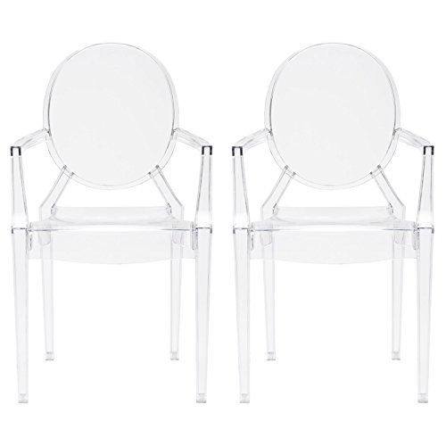 Poly and Bark Burton Arm Plastic Dining and Patio Ghost Chair, Stackable, Fully Assembled, Suitable for Indoor & Outdoor, Clear (Set of 2)