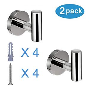 Polished Chrome Towel Coat Hooks SUS304 Stainless Steel Bathroom Clothes Garage Hotel Cabinet Closet Sponges Robe Hook Wall Mounted Round Kitchen Heavy Duty Bath Door Hanger 2 Pack