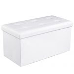SONGMICS 30 Inches Faux Leather Folding Storage Ottoman Bench, Storage Chest Footrest Coffee Table Padded Seat, White