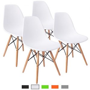 Furmax Pre Assembled Modern Style Dining Chair Mid Century Modern DSW Chair, Shell Lounge Plastic Chair for Kitchen, Dining, Bedroom, Living Room Side Chairs Set of 4(White)
