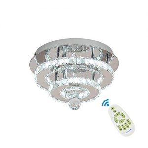 Crystal Ceiling Light Dimmable Remote Control, Luxury Modern Flush Mount LED Chandeliers Ceiling Light Fixture for Dining Room Bedroom (Include Remote Control)