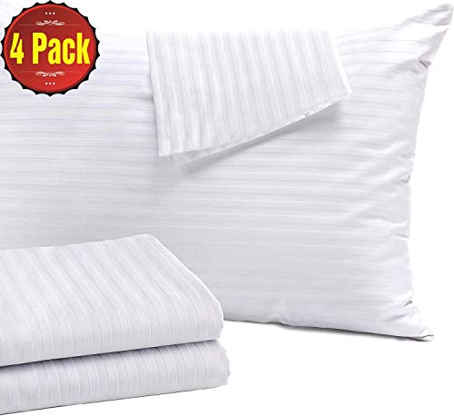 4 Pack Pillow Protectors Queen 20x30 Inches Life Time Replacement Tight Weave 3 Micron Pore Size Enhanced Protection 100% Cotton Sateen High Thread Count 400 Style Zippe (Queen 4 Pack Cotton Sateen)