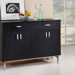 ioHOMES Knox Modern Buffet Server Sideboard with Two Doors Bottom Cabinet, Removable Wine Holder and 2 Drawers On Metal Glides, Black