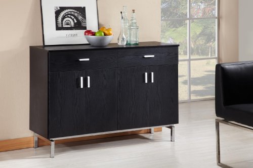 ioHOMES Knox Modern Buffet Server Sideboard with Two Doors Bottom Cabinet, Removable Wine Holder and 2 Drawers On Metal Glides, Black