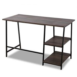 Sekey Home Industrial Writing Computer Desk with 2 Storage Shelves，Stable Metal Frame, Sturdy and Easy Assembly, Smoky Oak