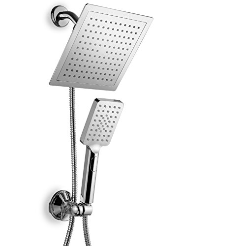DreamSpa Hotel Spa Ultra-Luxury 9" Square Rainfall Shower Head / Handheld Combo. Convenient Push-Button Flow Control for easy one-hand operation. Switch flow settings with same hand! Premium Chrome.