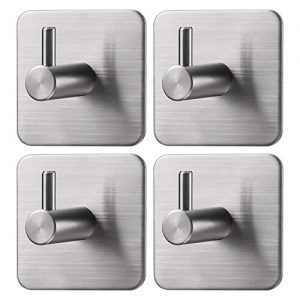 Jekoo Adhesive Hooks, Wall Hanger Towel Hooks Heavy Duty Hooks for Hanging Ideal for Bathroom Shower Kitchen Home Door Closet Cabinet Stainless Steel - 4Packs