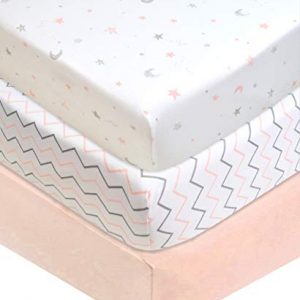 American Baby Company 3 Piece 100% Cotton Jersey Knit Fitted Crib Sheet for Standard Crib and Toddler Mattresses, Blush Pink Star/Zigzag, for Girls