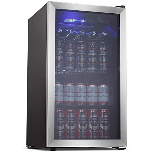 Joy Pebbe Beverage Cooler and Refrigerator with Glass Door (3.2 cu.ft, Stainless Black)
