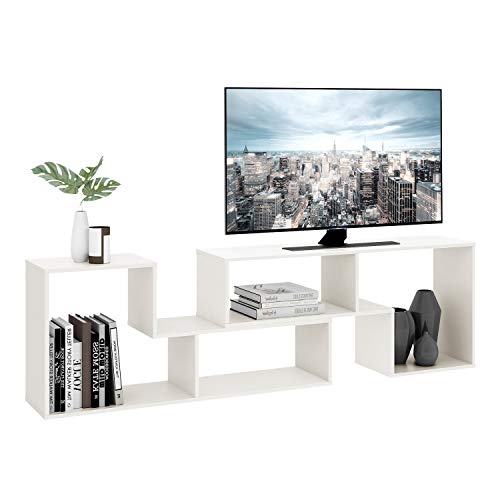 DEVAISE TV Console Stand, Modern Entertainment Center Media Stand, TV Table Storage Bookcase Shelf for Living Room, 0.59" Thick, White