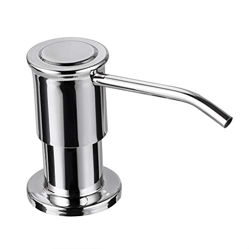 SAMODRA Sink Soap Dispenser, Stainless Steel Pump Head-Built in Design Refill Liquid from the Top with 17 OZ Bottle-3.15 Inch Threaded Tube (Chrome)