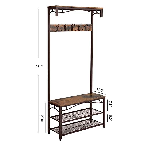 Metal and MDF Coat Rack with Wooden Bench - Effortless Home Organization in Your Entryway As a delighted user of the HomeRoots Metal and MDF Coat Rack with Wooden Bench, I've discovered the perfect solution for keeping my entryway organized. This corridor tree not only features a built-in wooden bench but also offers two spacious wire mesh shelves and five dual hooks. It's a one-stop solution for storing coats, hats, and shoes conveniently. The durable combination of metal and MDF ensures lasting sturdiness, making it a reliable and stylish addition to my home.