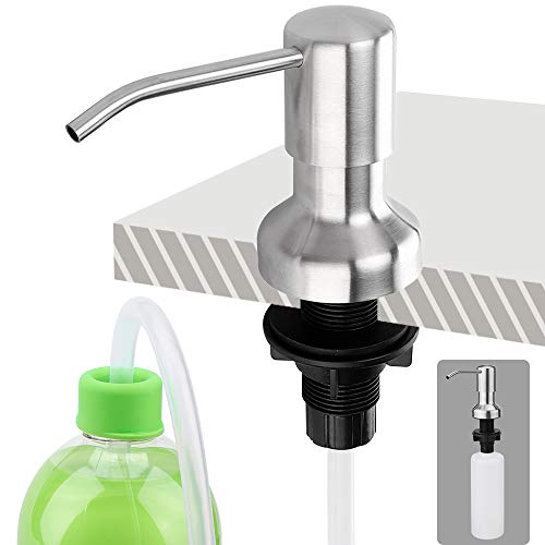 Brobery Sink Soap Dispenser and Extension Tube Kit, Stainless Steel, Come with 39 Inches Tube and 350ml Bottle for Kitchen (Brushed)