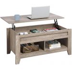 Yaheetech Lift Top Coffee Table with Hidden Storage Compartment & Lower Shelf, Lift Tabletop Dining Table for Living Room, 24.2in H, Craftsman Oak