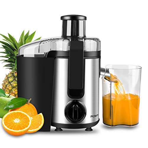 Juicer, Picberm Centrifugal Juicer Machines Easy to Clean, Wide Mouth Juice Extractor with Peeler, Brush & Recipes for Fruits and Vegetables, Dual Speed Stainless Steel BPA-Free Juicers Dishwasher Safe, 400 W