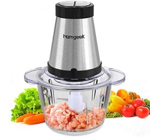 Homgeek Meat Grinder, Food Chopper Processor with 5 Cups & 300-watt, for Mincing, Chopping, Grinding, Blending and Meal Prep