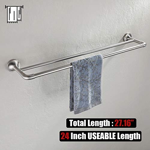 JQK Dora Double Towel Bar, 24 Inch Stainless Steel Bath Towel Rack for Bathroom JQK Dora Double Towel Bar, 24 Inch Stainless Steel Bath Towel Rack for Bathroom, Towel Holder Brushed Wall Mount, Total Length 27.16 Inch, TB300L24-BN.