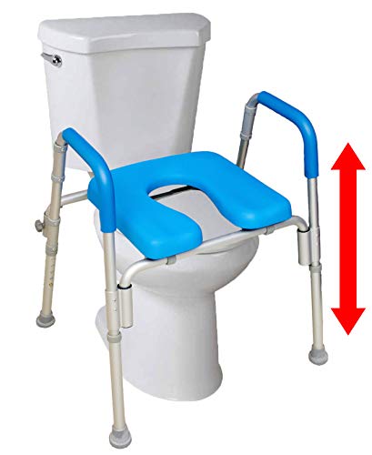 The Ultimate™ Raised Toilet Seat, Voted#1 Most Comfortable. Padded with Armrests. Adjustable Height. Premium Elevated Toilet Seat with Arms for Standard and Elongated Toilets.