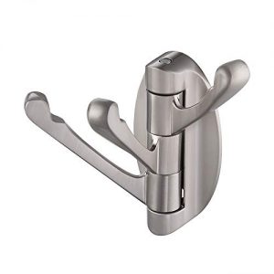 KES Solid Metal Swivel Hook Heavy Duty Folding Swing Arm Triple Coat Hook with Multi Three Foldable Arms Towel/Clothes Hanger for Bathroom Kitchen Garage Wall Mount Brushed Nickel, A5060-2