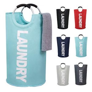 82L Large Laundry Basket Collapsible Fabric Laundry Hamper Tall Foldable Laundry Bag Handles Waterproof Washing Bin Clothes Bag Travel Shopping Bathroom College Essentials Storage (Light Blue,L)