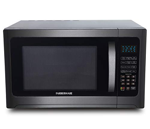 Farberware Black FMO12AHTBSG 1.2 Cu. Ft. 1100-Watt Microwave Oven with Grill, ECO Mode and Blue LED Lighting, Black Stainless Steel