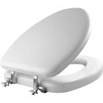 MAYFAIR 113CP 000 Soft Toilet Seat with Chrome Hinges, ELONGATED, Padded with Wood Core, White