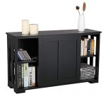 YAHEETECH Buffet Sideboard with Sliding Door and Adjustable Shelf Stackable Cabinets Wooden Console Table Kitchen Dining Room Storage Cupboard, Black