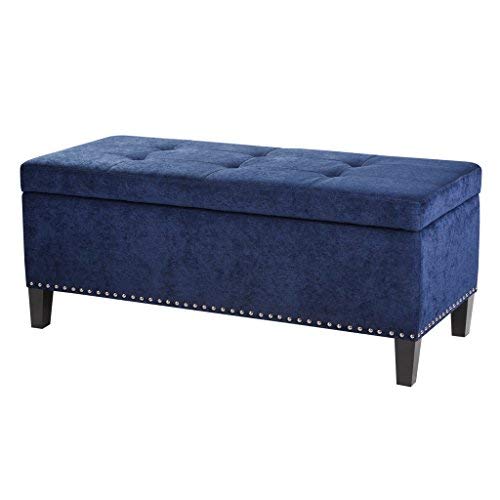Madison Park Shandra II Storage Ottoman - Solid Wood, Polyester Fabric Toy Chest Modern Style Lift-Top Accent Bench for Bedroom Furniture, Medium, Blue