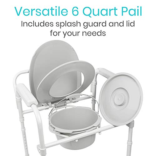Vive Bedside Commode - Narrow Folding Toilet Seat for Adults Vive Bedside Commode - Narrow Folding Toilet Seat for Adults, Handicap, Elderly - Fits Most Liner - Adjustable Height, Portable, Lightweight, Wide 3 in 1 Medical Toilet Chair Stool with Lid.