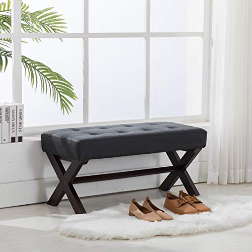 Guyou Upholstered Bedroom Benches, PU Leather Bed Side Ottoman with X-Shaped Espresso Wood Legs for Patio/Bedroom/Living Room/Dining Room/Hallway (Charcol)