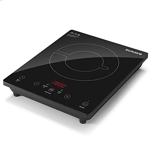 SUNAVO Portable Induction Cooktop, 1800W Sensor Touch Induction Burner with Kids Safety Lock, 15 Temperature Power Setting Countertop Burner with Timer