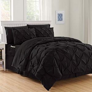 Elegant Comfort Luxury Best, Softest, Coziest 8-Piece Bed-in-a-Bag Comforter Set on Amazon Silky Soft Complete Set Includes Bed Sheet Set with Double Sided Storage Pockets, King/Cal King, Black