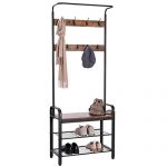 VIVOHOME 3-in-1 Entryway Hall Tree, Industrial Stand Coat Rack with Storage Bench, Wood Furniture with Stable Metal Frame, 8 Hooks