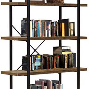 Sorbus Bookshelf 4 Tiers Open Vintage Rustic Bookcase Storage Organizer, Modern Industrial Style Book Shelf Furniture for Living Room Home or Office, Wood Look & Metal Frame (4-Tier, Retro Brown)