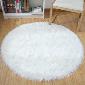 Noahas Faux Sheepskin Area Rugs Silky Long Wool Carpet for Living Room Bedroom, Children Play Dormitory Home Decor Rug, 4ft x 4ft White