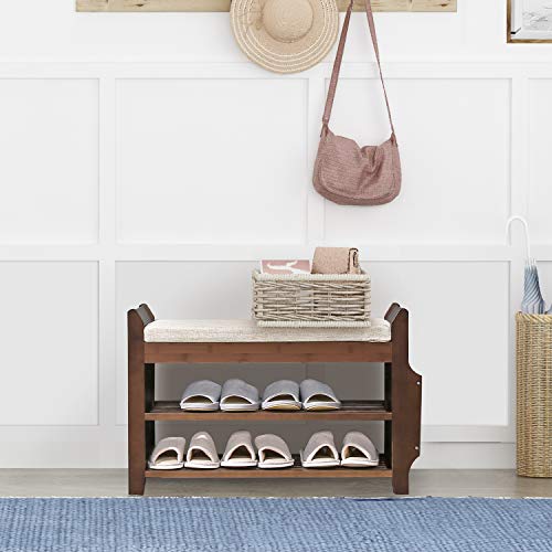Shoe Bench Rack Nnewvante Shoe Organizer with Storage Basket Shoe Bench Rack Nnewvante Shoe Organizer with Storage Basket Side Drawer Bamboo Removable Padded Cushion Seat for Entryway Hallway Living Room Bathroom-29.5in.