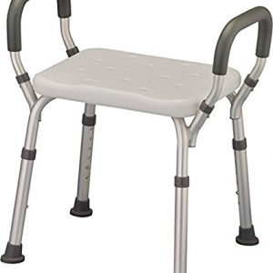 Bath Seat Shower Bench with Arms, Adjustable Shower Chair with Arms Padded Handles, without Back, Medical Shower Chair Bench Bath Stool Safety Shower Seat for Elderly, Adults, Disabled, 300 Lbs, White