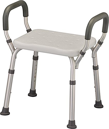 Bath Seat Shower Bench with Arms, Adjustable Shower Chair with Arms Padded Handles, without Back, Medical Shower Chair Bench Bath Stool Safety Shower Seat for Elderly, Adults, Disabled, 300 Lbs, White