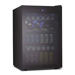 Kismile 4.5 Cu.ft Beverage Refrigerator and Cooler,126 Can Mini Fridge Glass Door with Digital Temperature Display for Soda,Beer or Wine,small Drink Dispenser Cooler for Home,Office or Bar (Black)