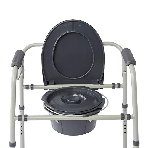 Medline - Steel 3-in-1 Bedside Commode, Portable Toilet Medline - MDS89664KDMBG Steel 3-in-1 Bedside Commode, Portable Toilet with Microban Antimicrobial Protection, Can be Used as Raised Toilet Seat Riser, Gray.