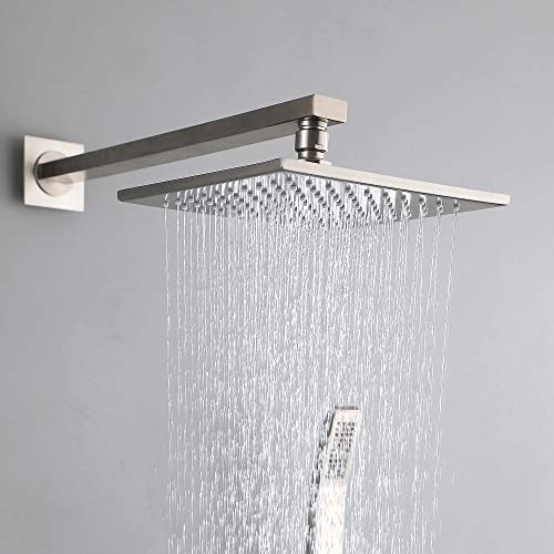 Shower Systems Luxury Brushed Nickel Bathroom Shower Faucet Bathe Programs Luxurious Brushed Nickel Rest room Bathe Faucet with Tub Spout,8'' Rain Bathe Head and Handheld Wall Mount Bathe Fixtures (Brushed Nickel bathe faucet).