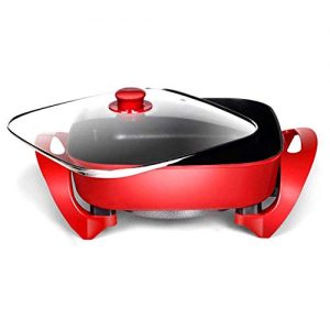 ZNSBH Housewares Electric Wok Multifunction Electric Skillet Stir Fry Pan with Temperature Control Cool Touch Handles & Toughened Glass Cover Non-Stick Hot Pot, 6L, 1500W, Red