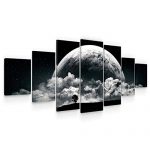 Startonight Huge Canvas Wall Art - Romantic Black and White Moon Large Framed Set of 7 40 x 95 Inches