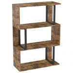 IRONCK Bookshelf and Bookcases 3 Tier Display Shelf, S-Shaped Metal and Wood Bookshelves, Freestanding Multifunctional Decorative Storage Shelving for Home Office, Vintage Brown Industrial Style