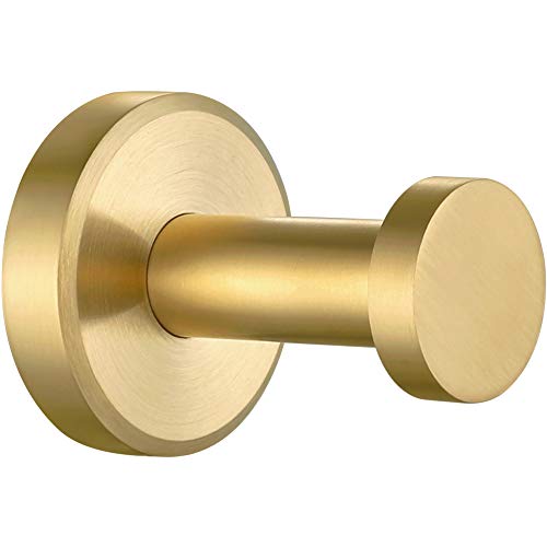Bathroom Towel Hook Brushed Gold, APLusee SUS 304 Stainless Steel Round Coat Robe Hanger, Contemporary Decorative Toilet Kitchen Clothes Wall Holder