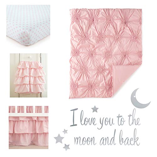 Levtex Baby - Willow Crib Bed Set - Baby Nursery Set Levtex Child - Willow Crib Mattress Set - Child Nursery Set - Pink - Mushy Rosette Pintuck - 5 Piece Set Consists of Quilt, Fitted Sheet, Diaper Stacker, Wall Decal &amp; Crib Skirt/Mud Ruffle.