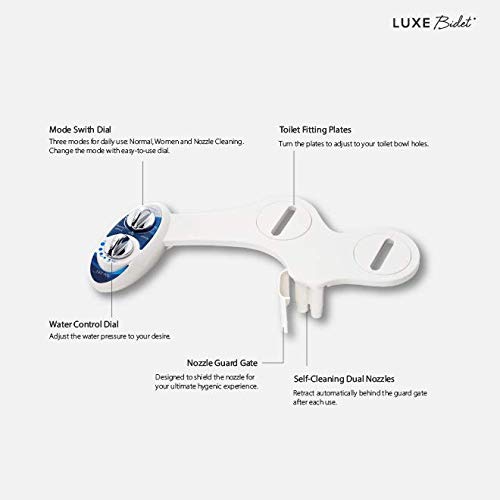 Luxe Bidet Neo Non-Electric Bidet Toilet Attachment Luxe Bidet Neo 185 (Elite) Non-Electric Bidet Toilet Attachment w/ Self-cleaning Dual Nozzle and Easy Water Pressure Adjustment for Sanitary and Feminine Wash (Blue and White).