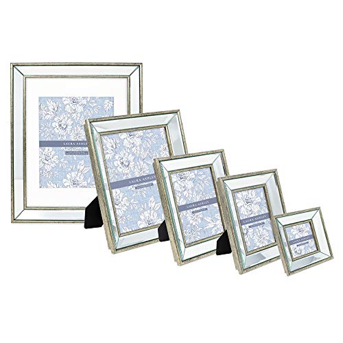 Laura Ashley 4x6 Silver Beveled Mirror Picture Frame Laura Ashley 4x6 Silver Beveled Mirror Image Body, Traditional Mirrored Body with Deep Slanted Angle, Wall-Mountable, Made for Tabletop Show, Photograph Gallery and Wall Artwork, (4x6, Silver).